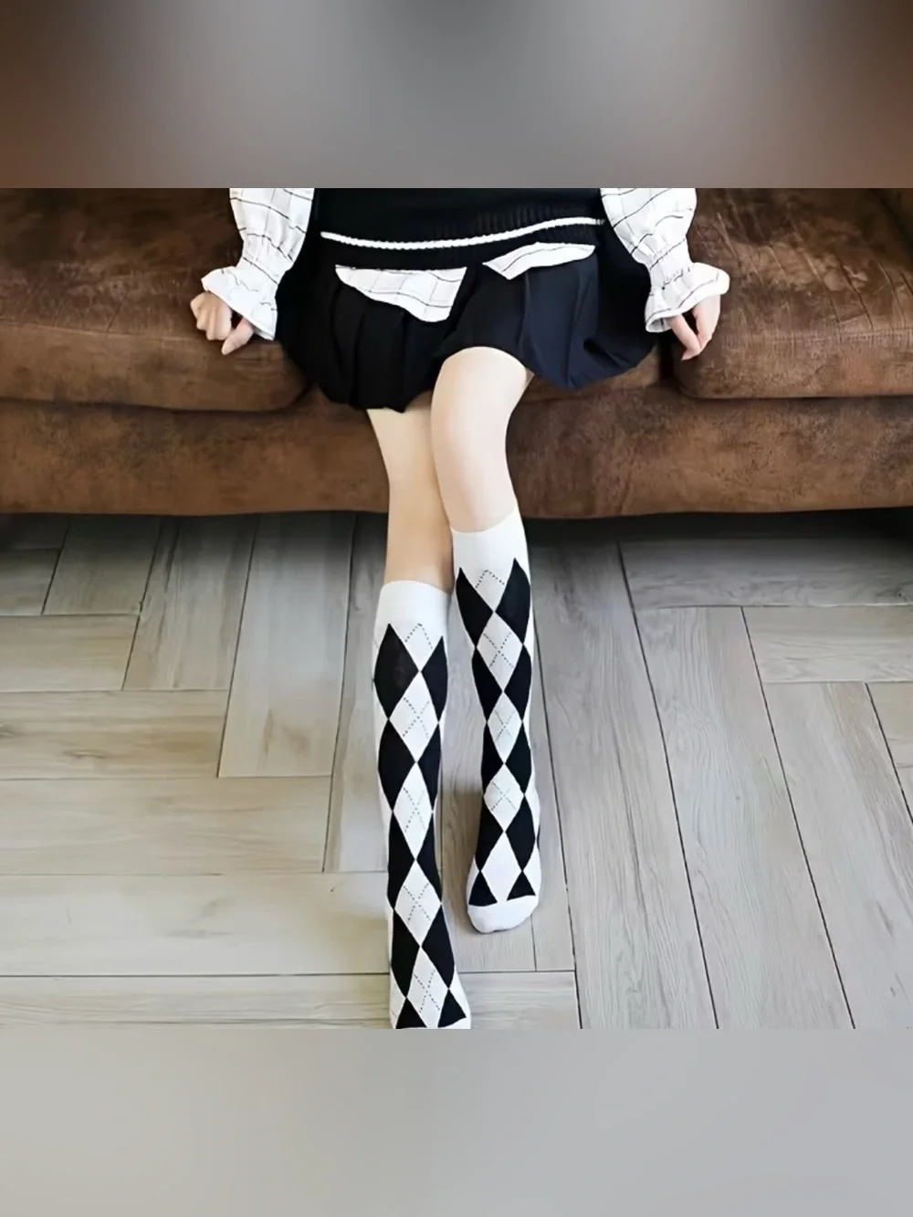 Argyle Knee-High Socks - Black and White - NWT